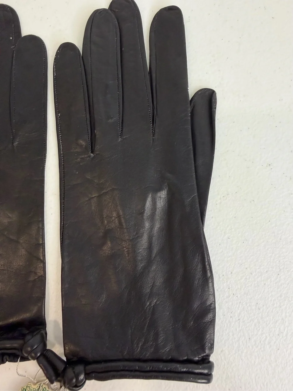 Vintage Christian Dior Black Leather Gloves Rolled Cuff Size 7½